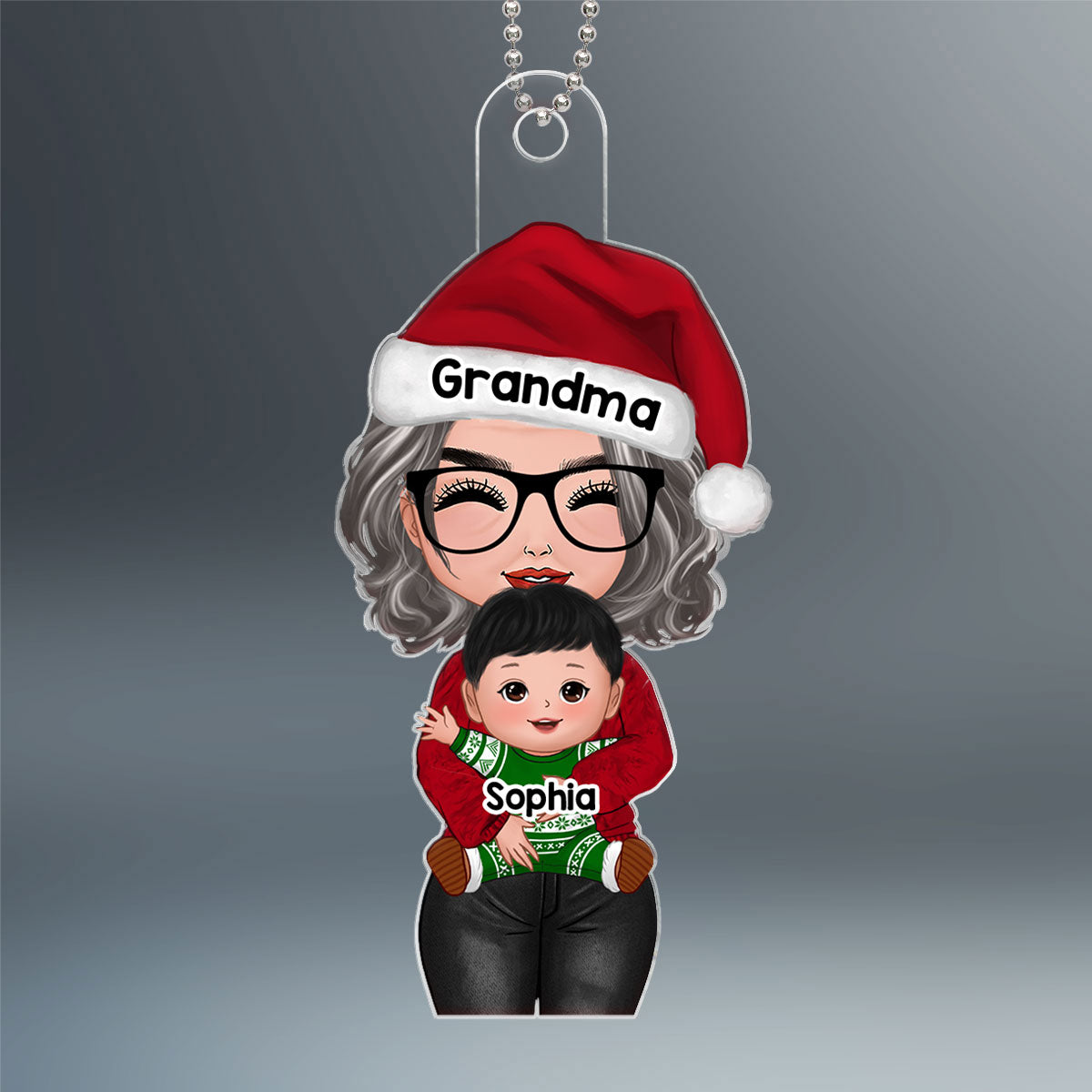 Mom Grandma Hugging Kid Front View Personalized Acrylic Ornament