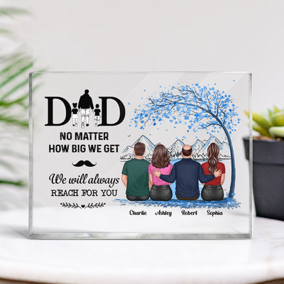 Back View Dad And Daughters Sons Sitting Under Tree Personalized Horizontal Rectangle Acrylic Block