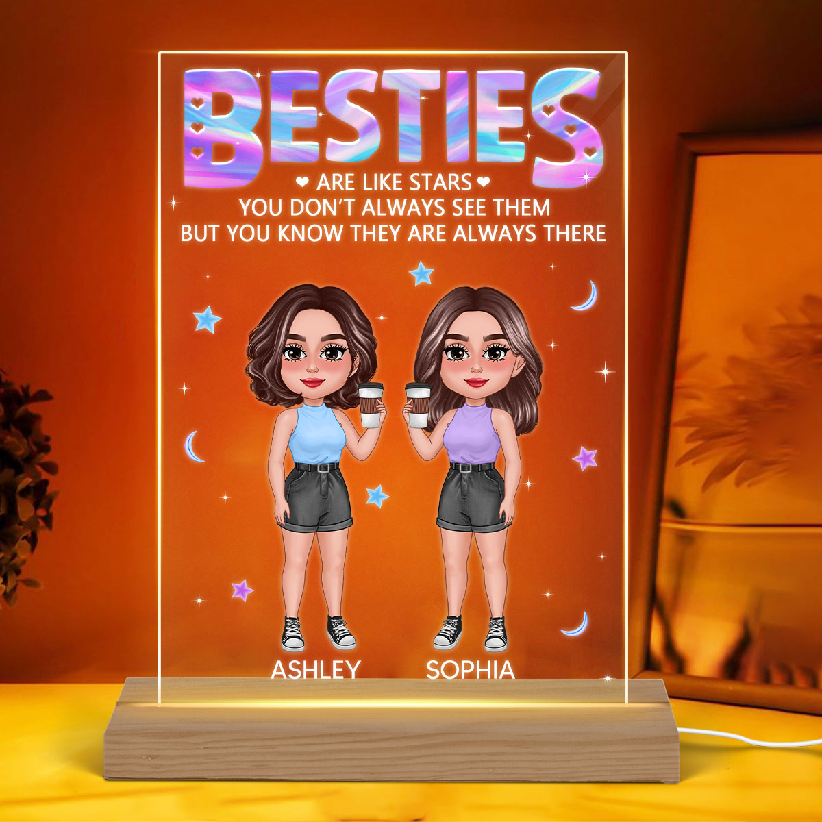 Besties Sisters Are Like Stars Galaxy Personalized Rectangle Acrylic LED Night Light