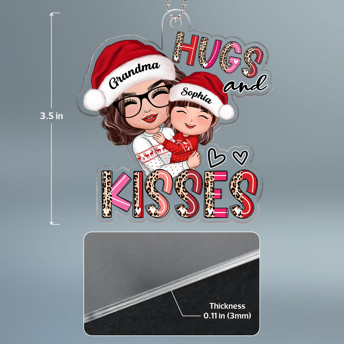 Hugs And Kisses Grandma Hugging Grandkid Personalized Acrylic Ornament