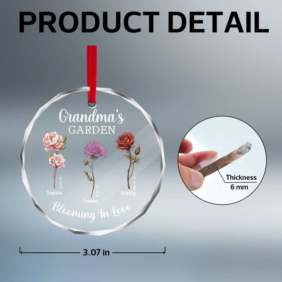 Grandma's Garden Blooming In Love Personalized Glass Ornament, Christmas Gift For Grandma Granddaughter Grandson