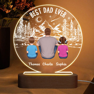 Best Dad Ever Mountain Forest Personalized Circle LED Night Light
