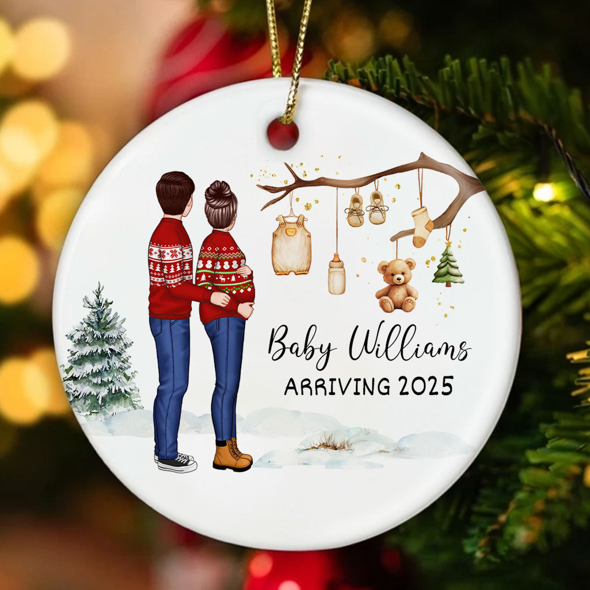 Birth Announcement Ornament, Personalized Baby Arriving Ornament, Expecting Parents Ornament