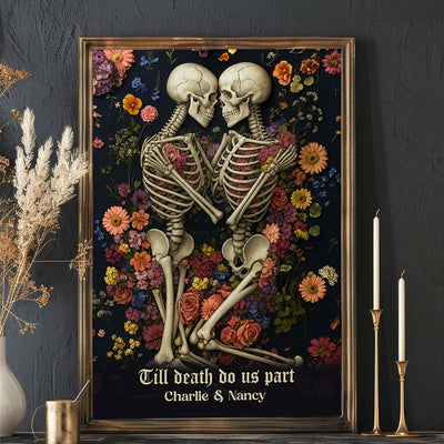 Till Death Do Us Part Romantic Skeleton Personalized Poster, Gothic Art Halloween Decor, Gift for him, Gift for her