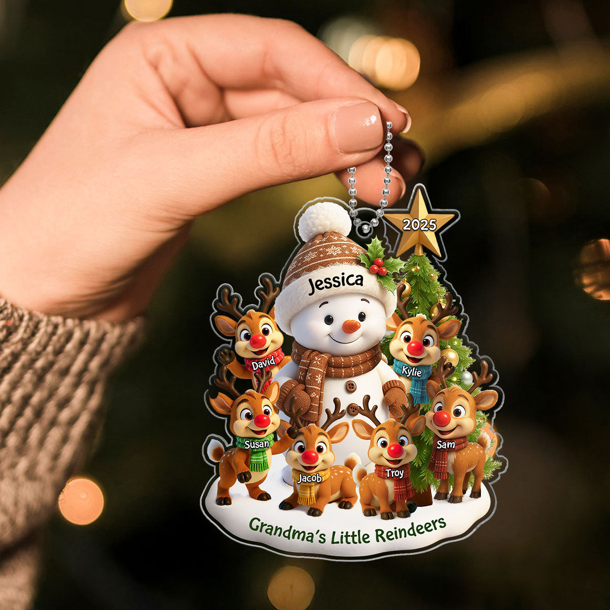 Grandma's Little Reindeers Personalized Acrylic Ornament, Christmas Gift for Grandma