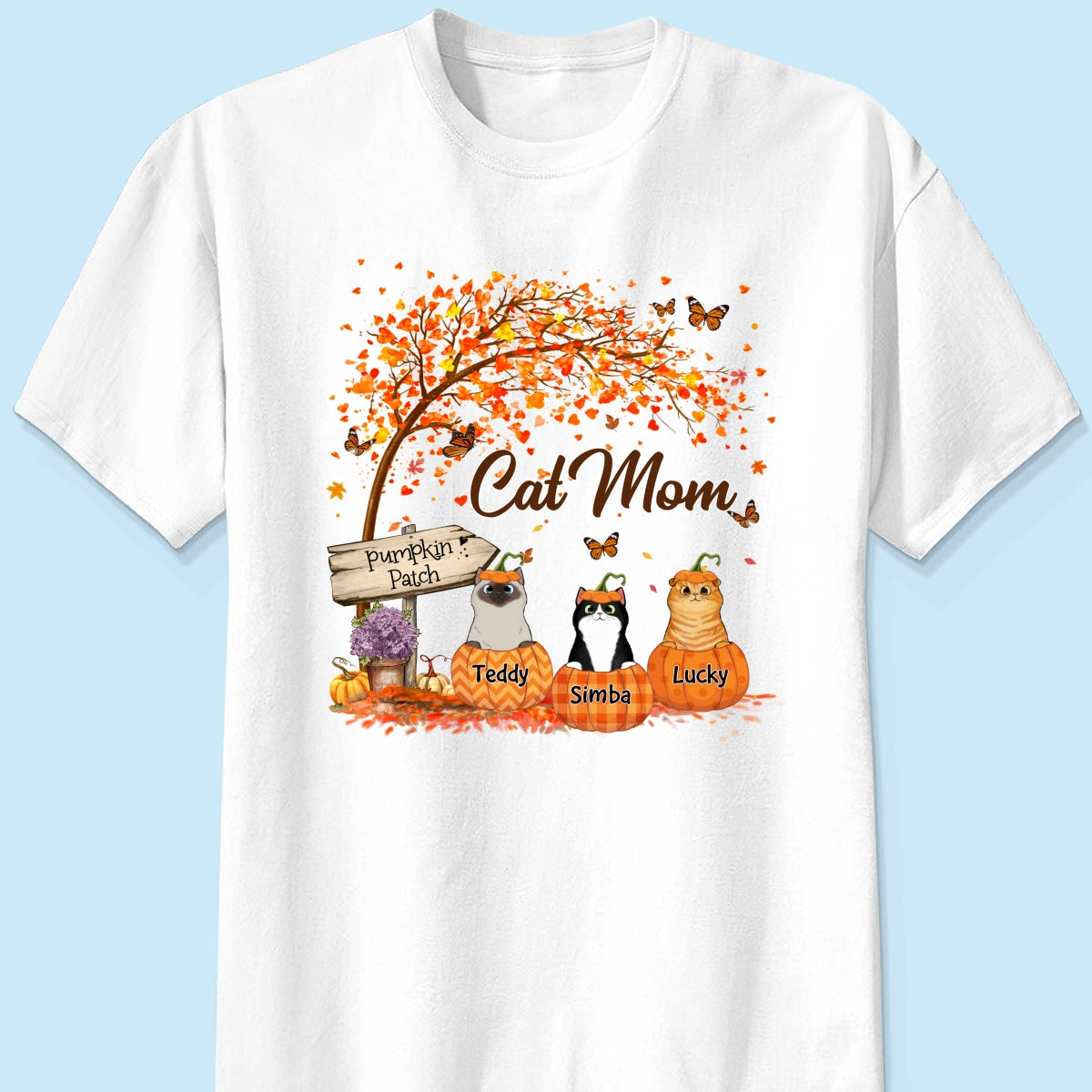 Fluffy Cats Pumpkin Personalized Shirt, Fall Season Gift for Cat Mom