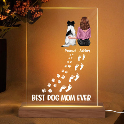 Best Dog Mom Footprints Personalized Plaque LED Night Light