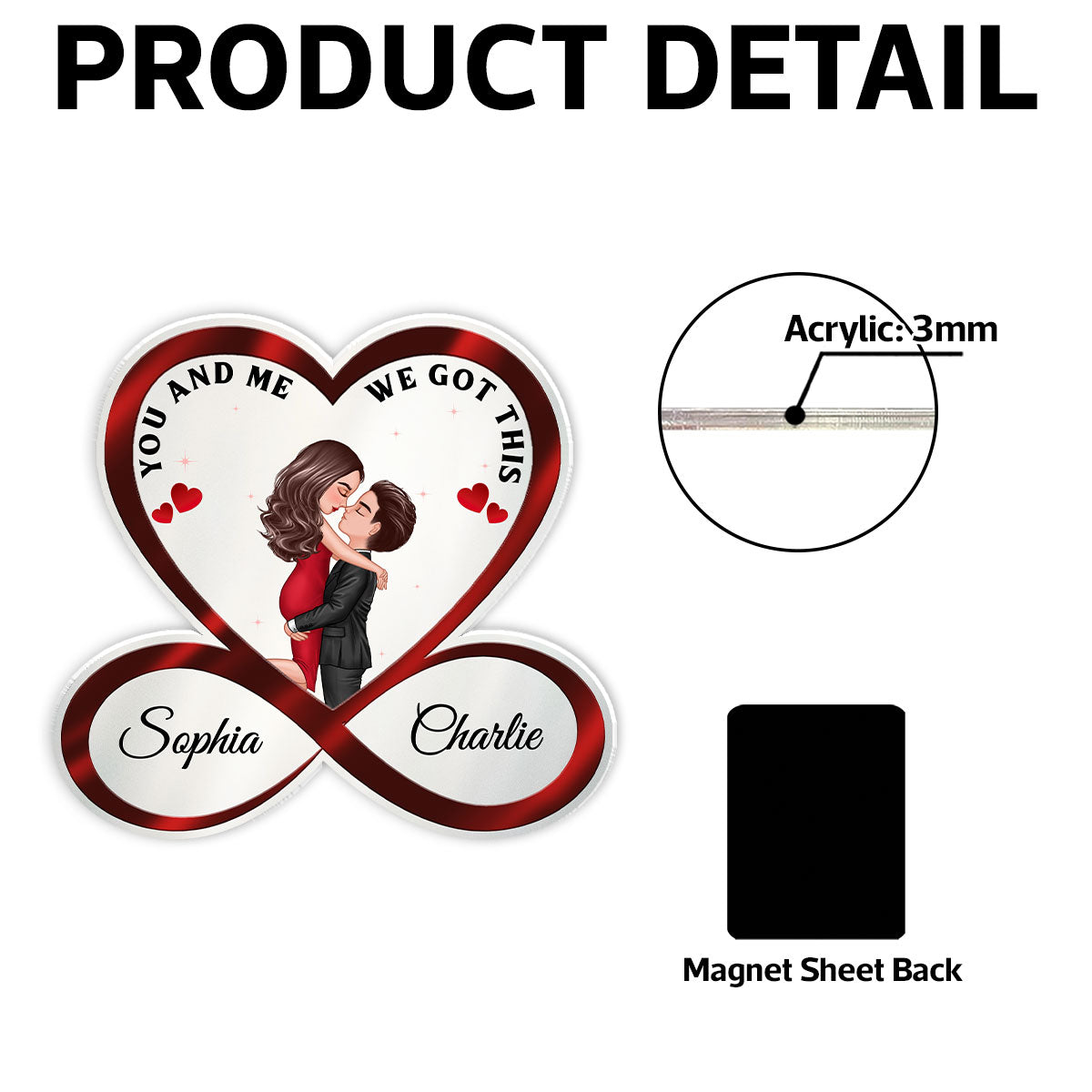 Infinity Heart Couple Hugging Kissing Valentine's Day, Anniversary Gift For Him Gift For Her Personalized Acrylic Fridge Magnet