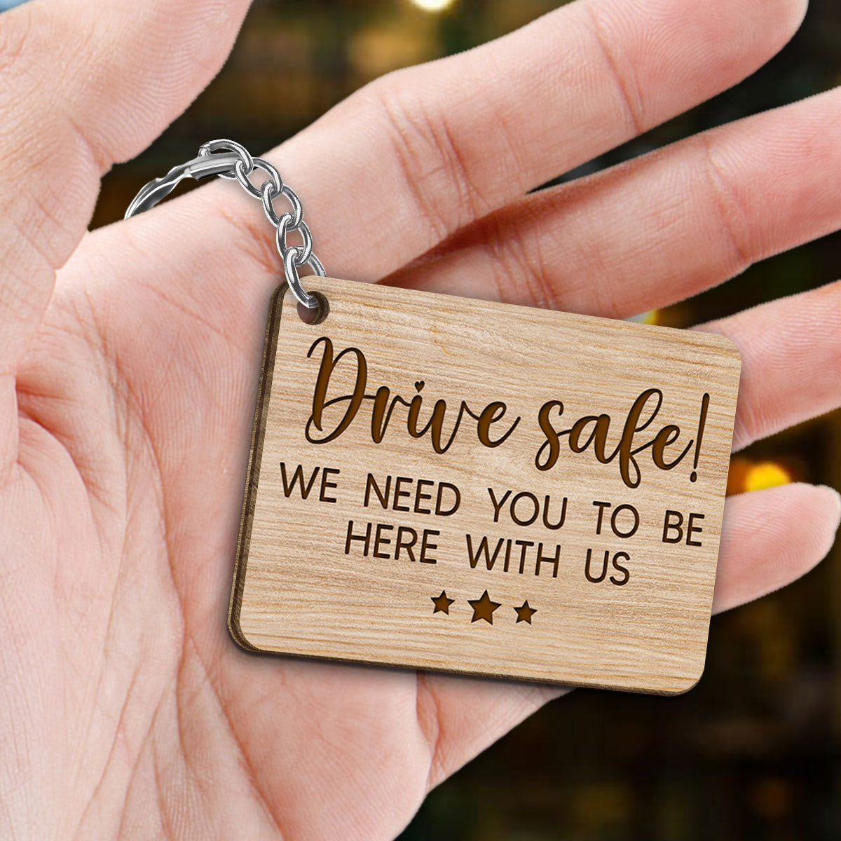 Family Couple & Kid Walking Back View Personalized Wooden Keychain