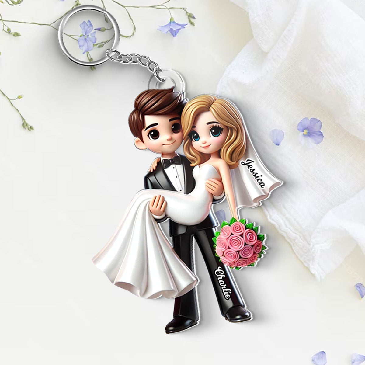 Personalized Mr Mrs First Christmas Married Couple Personalized Acrylic Keychain, Gift for him, Gift for her