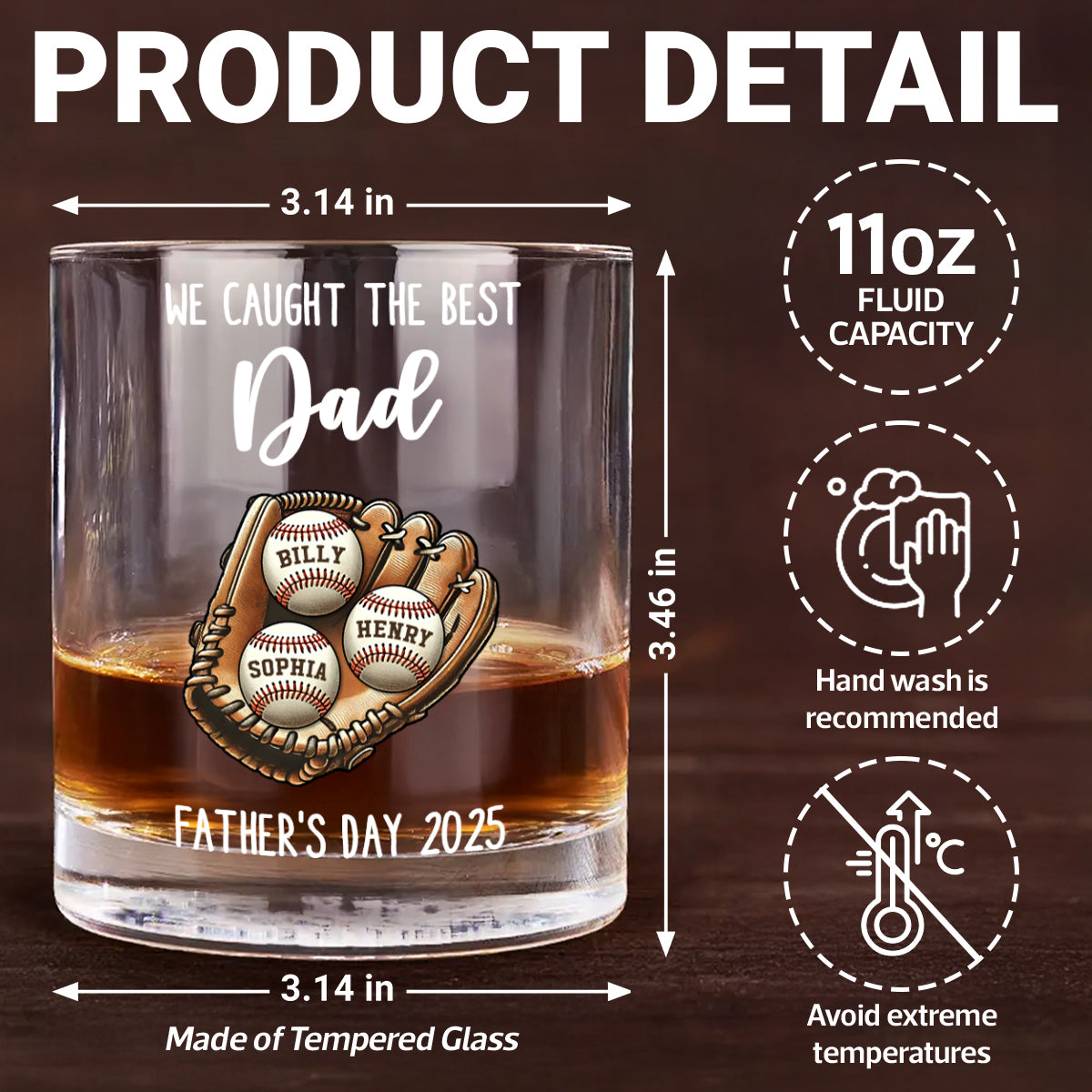We Caught The Best Dad Baseball Personalized Whiskey Glass, Father's Day Gift for Dads