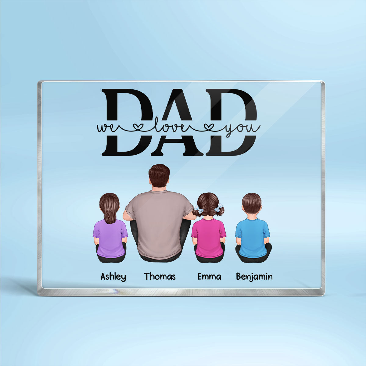 Best Dad Ever Back View Man Kids Dog Cat Personalized Horizontal Rectangle Acrylic Block Plaque