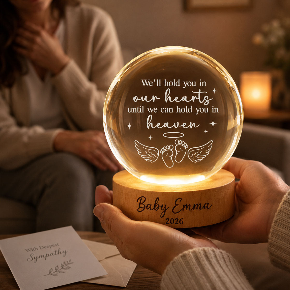 Baby Loss Memorial - Personalized Crystal Ball LED Night Light - Miscarriage Grieving Gift, Angel Baby Memorial Gifts