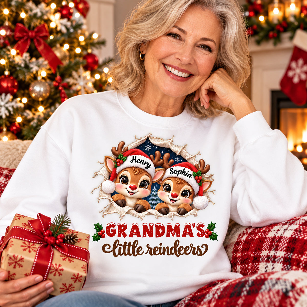 Grandma's Little Reindeers - Personalized Sweatshirt - Heartfelt Christmas Gift for Grandma