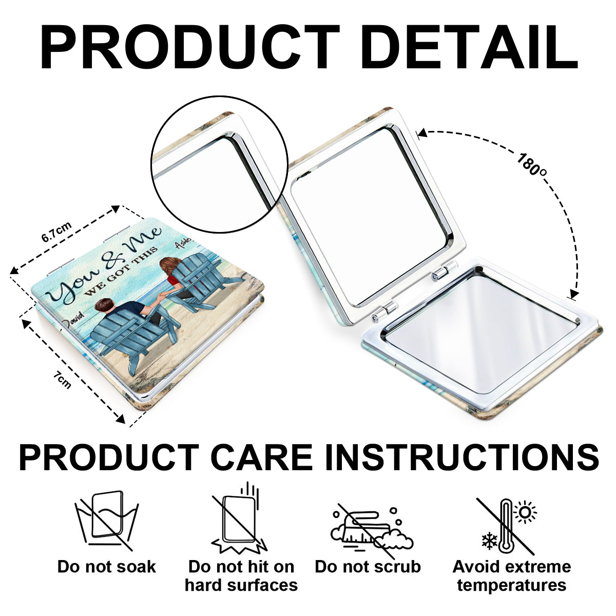 Back View Couple Sitting Beach Landscape You & Me We Got This Personalized Square Compact Mirror