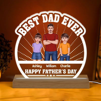 Best Dad Ever Happy Father‘s Day Man And Kids Standing Front View Personalized Warm Acrylic Custom Shape LED Night Light