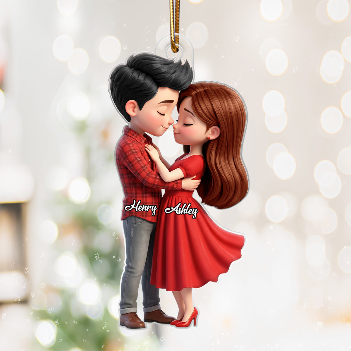 Romantic Love Couple - Personalized Acrylic Car Hanger - Sentimental Gift for him, for her