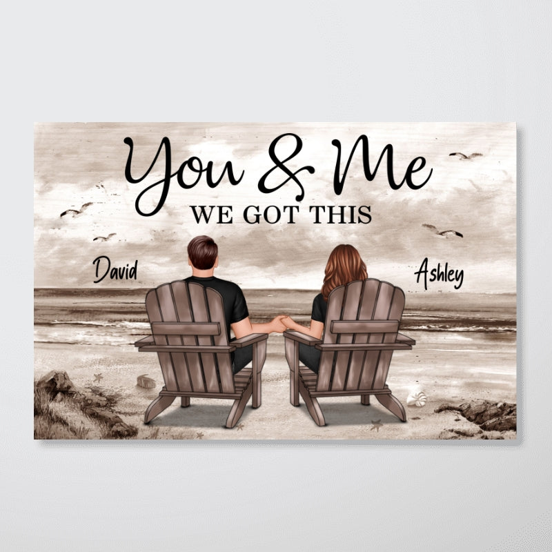 Couple Beach Landscape Retro Vintage - Personalized Poster - Anniversary Gift For Couple, For Dad Mom