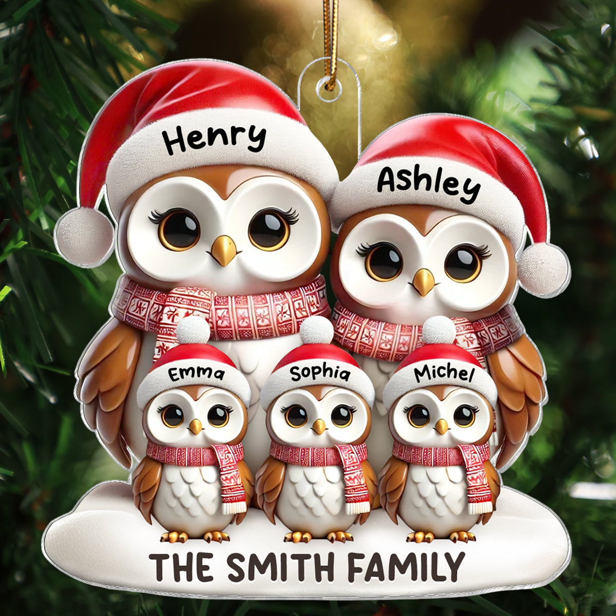 3D Effect Owl Family Christmas Personalized Acrylic Ornament