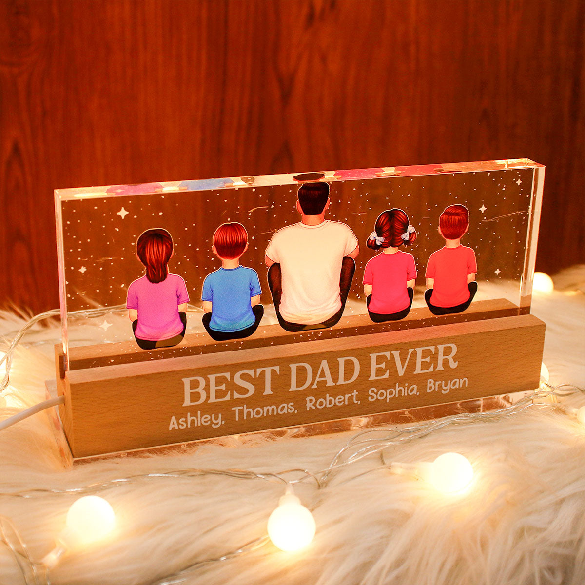 Best Dad Grandpa Ever Sitting Back View Personalized Acrylic LED Night Light