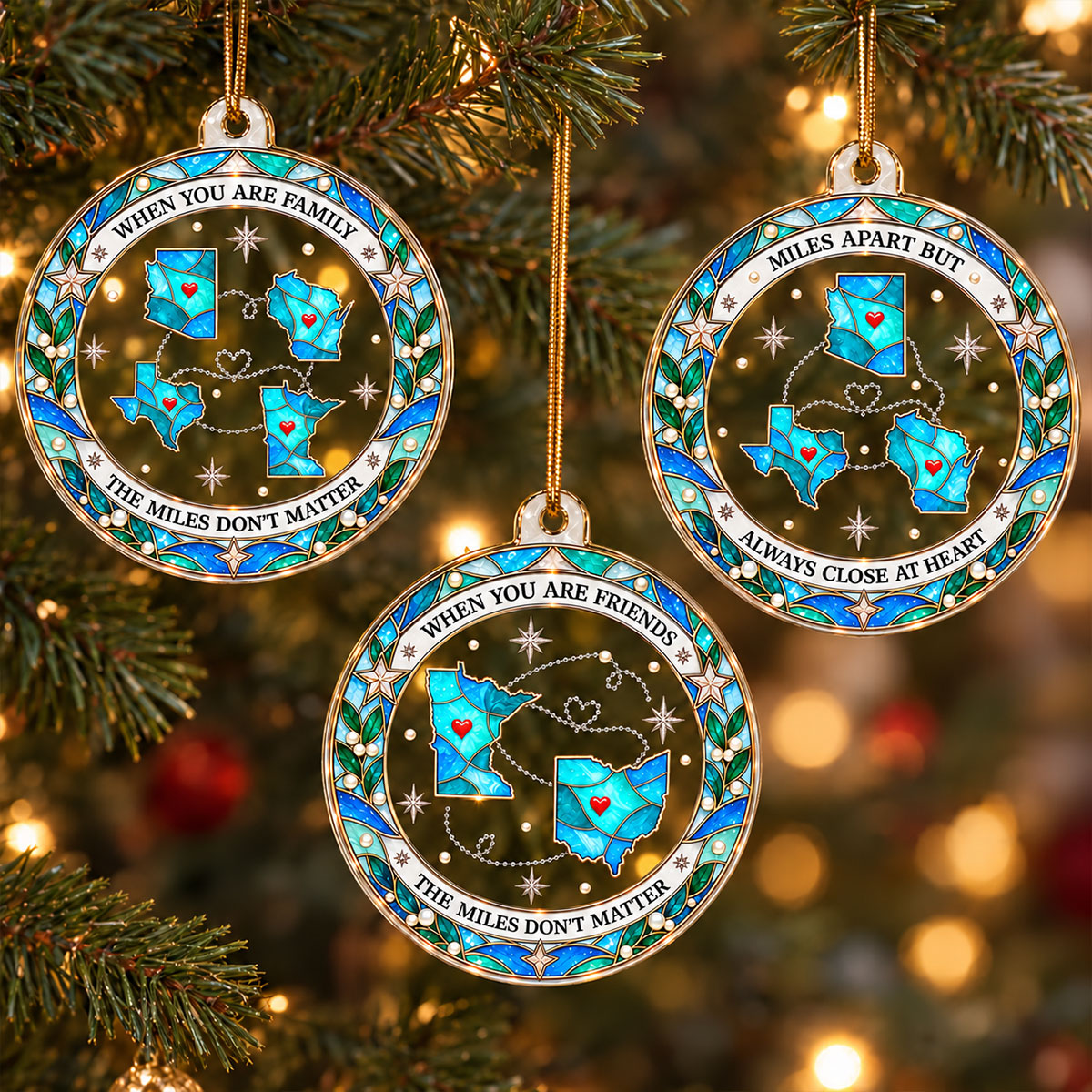 The Miles Don't Matter State Map 2D Flat Printed - Personalized Acrylic Ornament - Long Distance Gift For Family, Friends
