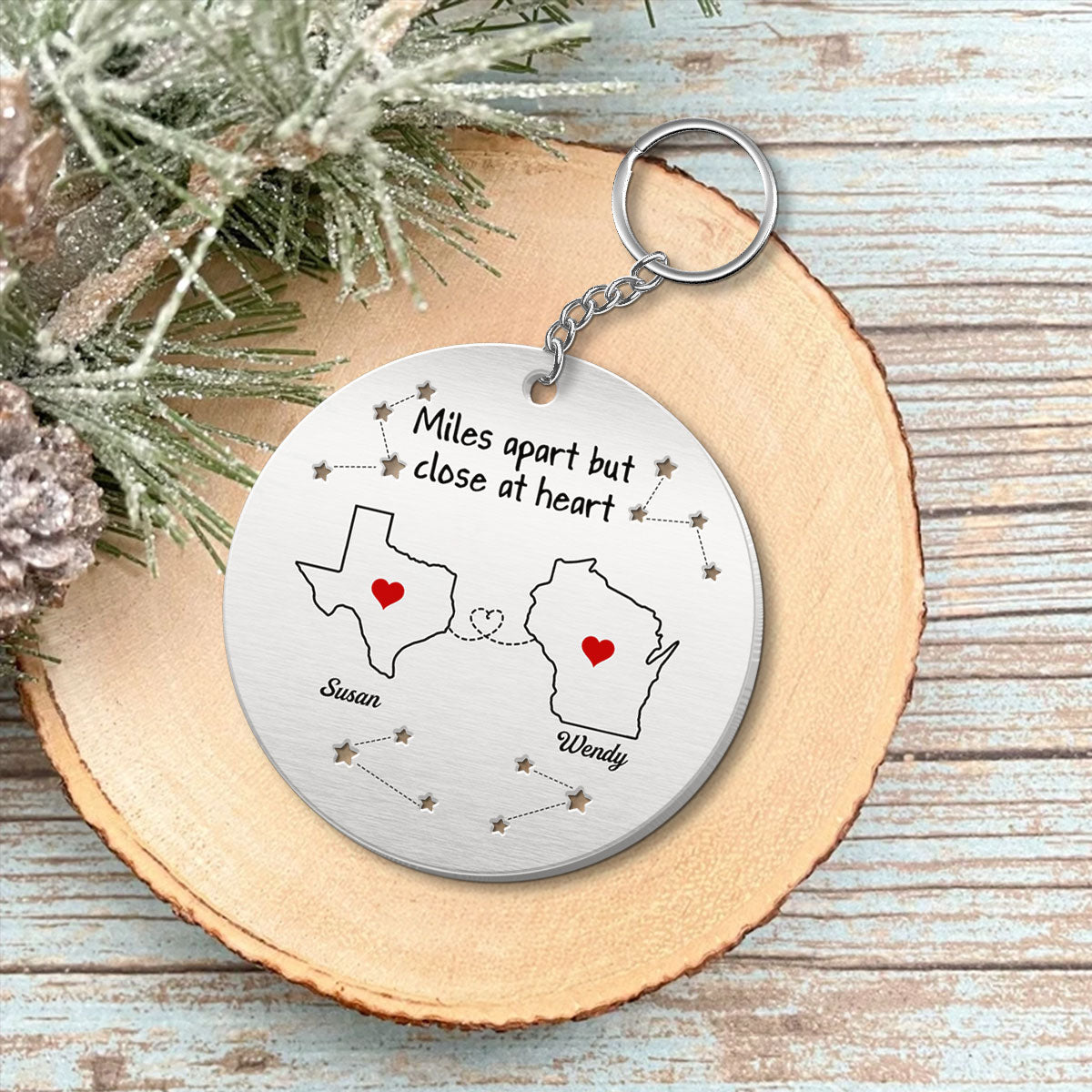 Always Under The Same Sky Personalized Metal Keychain, Christmas Gifts for Boyfriend, Girlfriend, Besties Long Distance Relationship Gift
