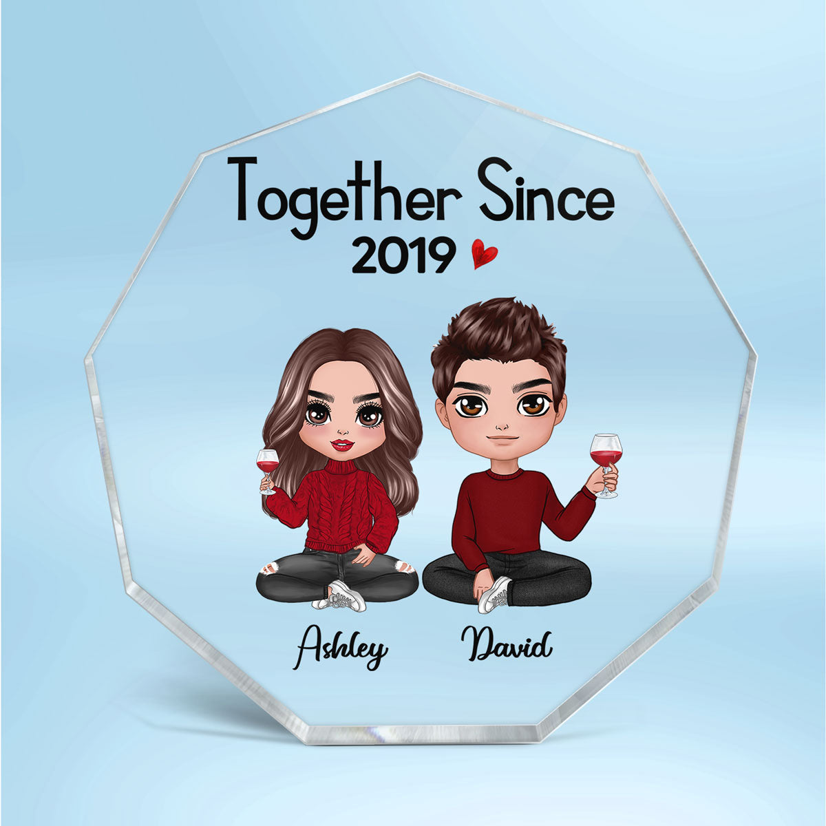 Doll Couple Sitting Gift For Him Gift For Her Personalized Nonagon Acrylic Plaque