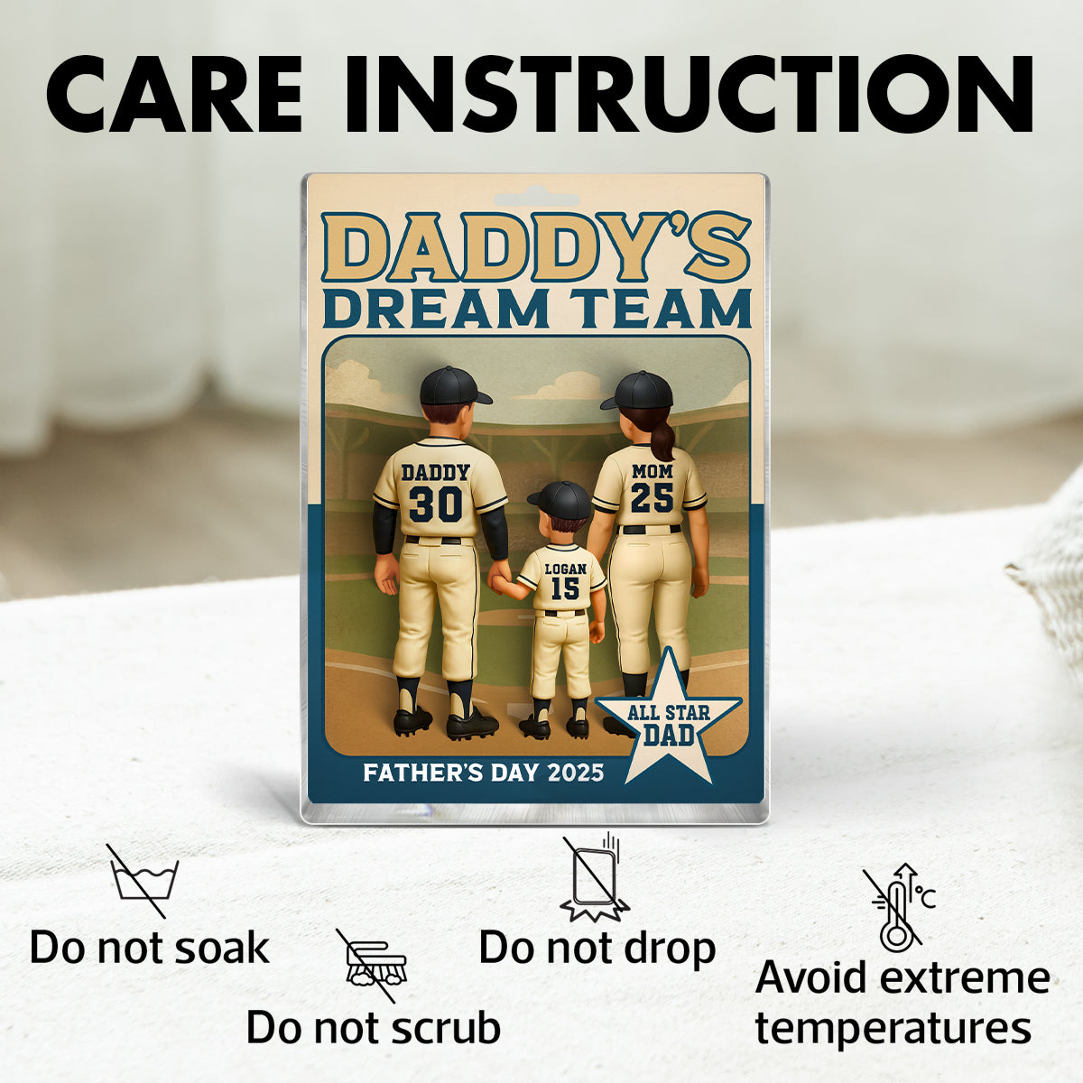 Daddy's Dream Team Baseball Card Personalized Acrylic Block Plaque, Father's Day Gift for Baseball Dad