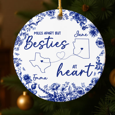 Chinoiserie Pattern Long Distance Besties Personalized Ceramic Ornament