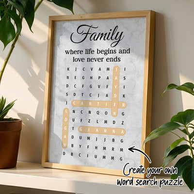 Family Where Life Begins And Love Never Ends Word Search Puzzle - Personalized Poster - Gift for Mom, Dad, Grandparents