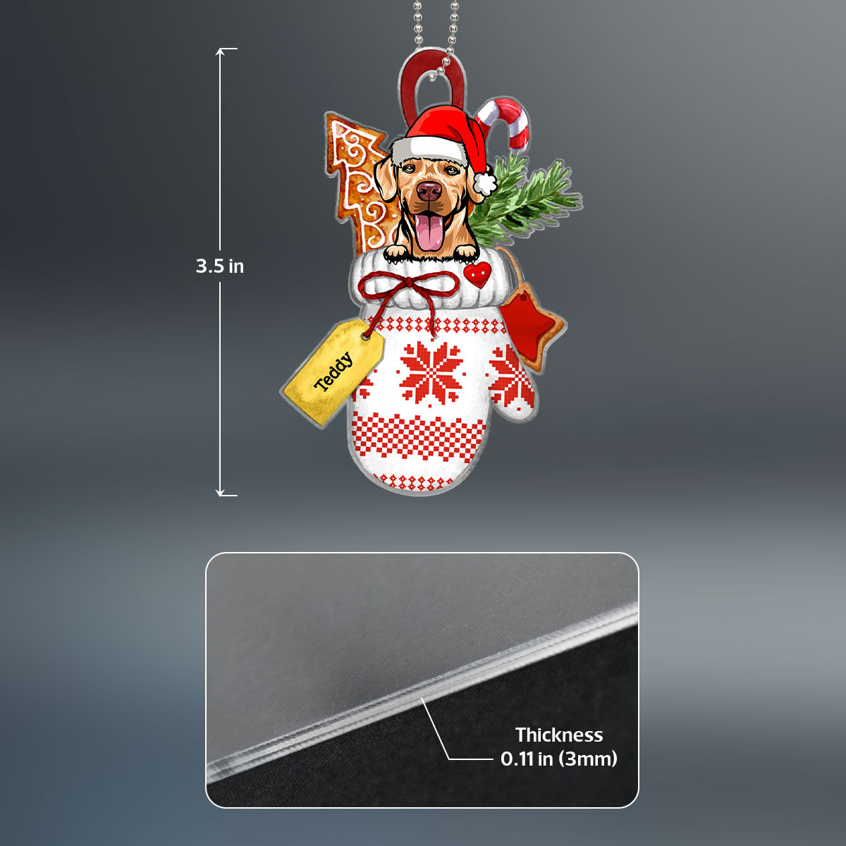 Christmas Glove Peeking Dog Personalized Acrylic Ornament