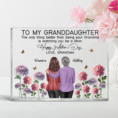To My Granddaughter From Grandma Happy Mother's Day Birth Flower Personalized Acrylic Block Plaque, Heartfelt Gift For Granddaughter