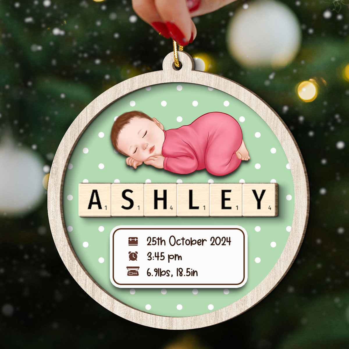Baby Stats First Christmas Christmas Decor Personalized 2-Layer Wooden Ornament