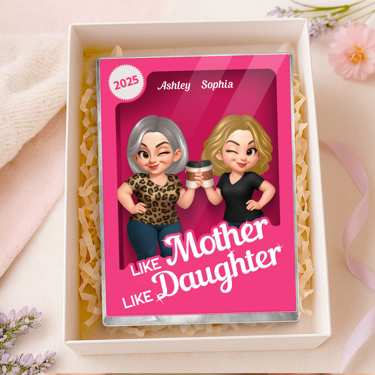 Like Mother Like Daughter Pink Toy Box 3D Effect Action Figure Personalized Acrylic Block