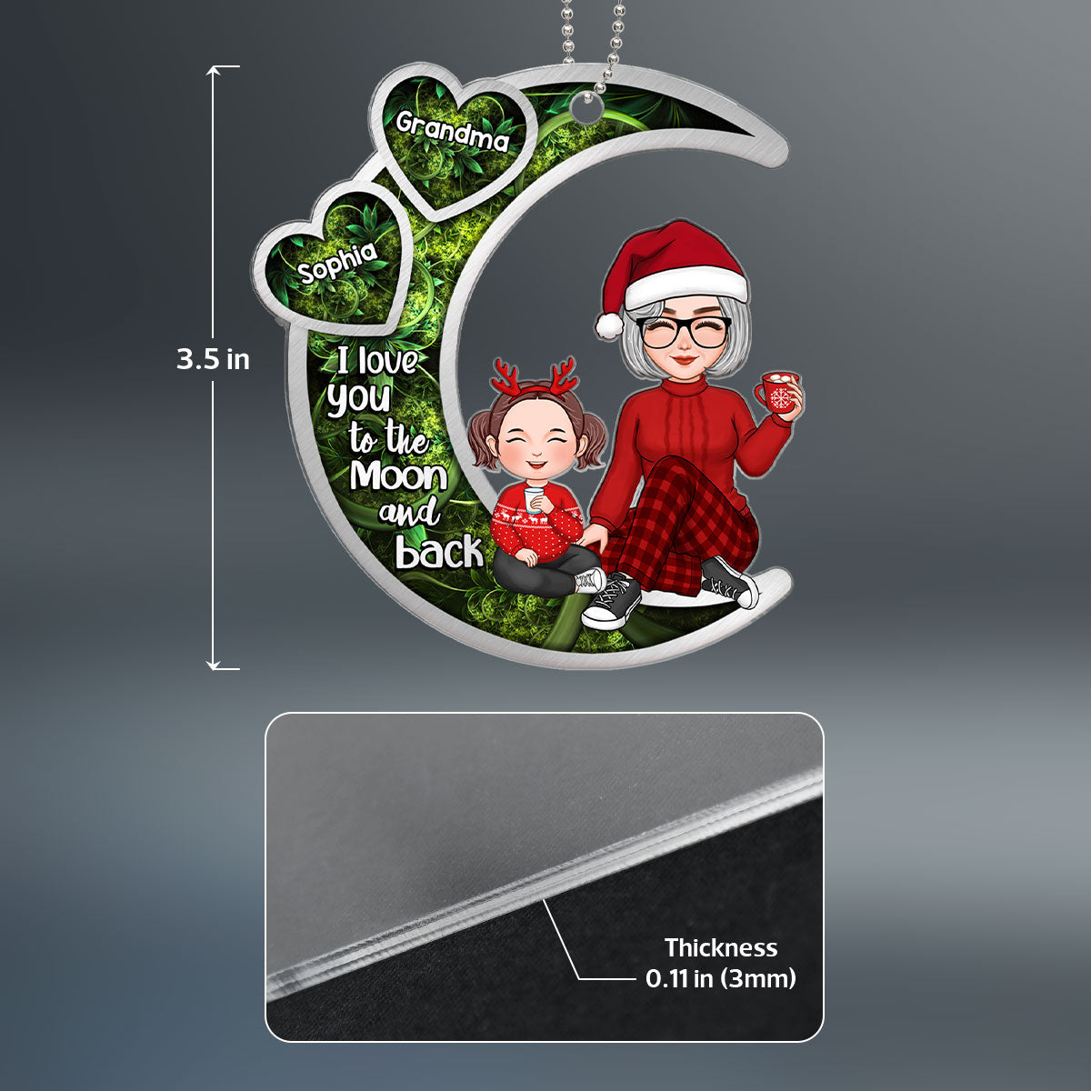 Galaxy Pattern Cute Grandma & Grandkid On Moon Christmas Gift Personalized Acrylic Ornament
