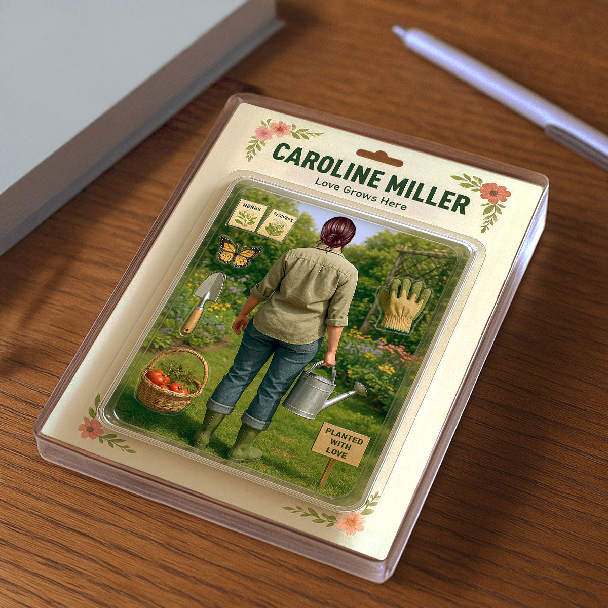 Gardening Mom Grandma Realistic Figure Style Personalized Acrylic Block Plaque