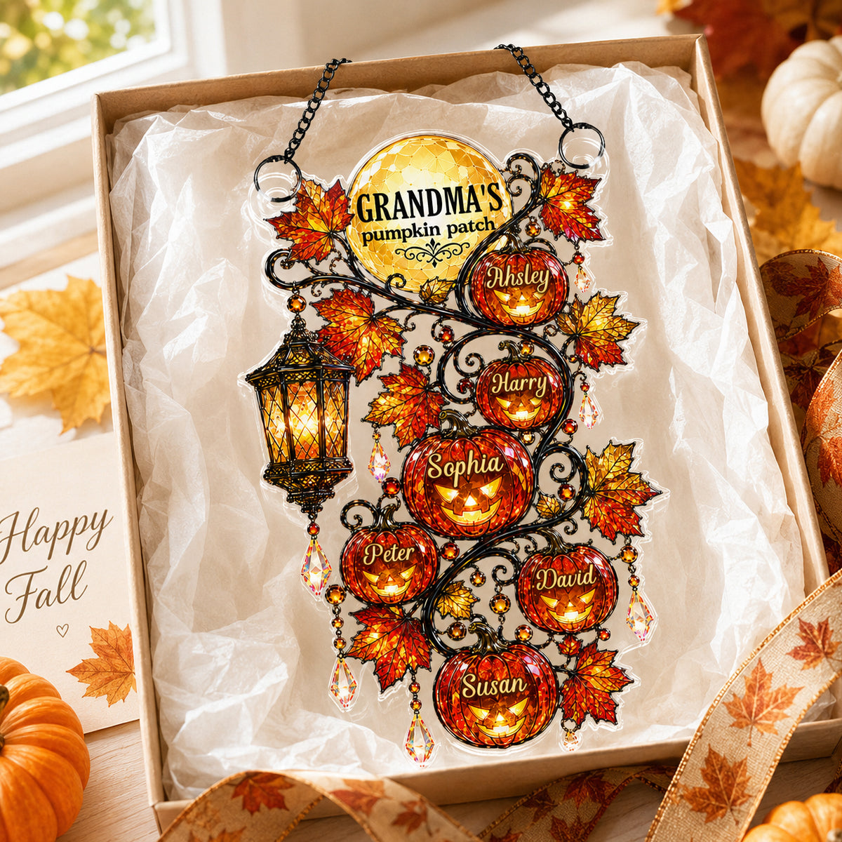 Grandma's Pumpkin Patch - Personalized Acrylic Window Hanging - Halloween Fall Decor for Grandma