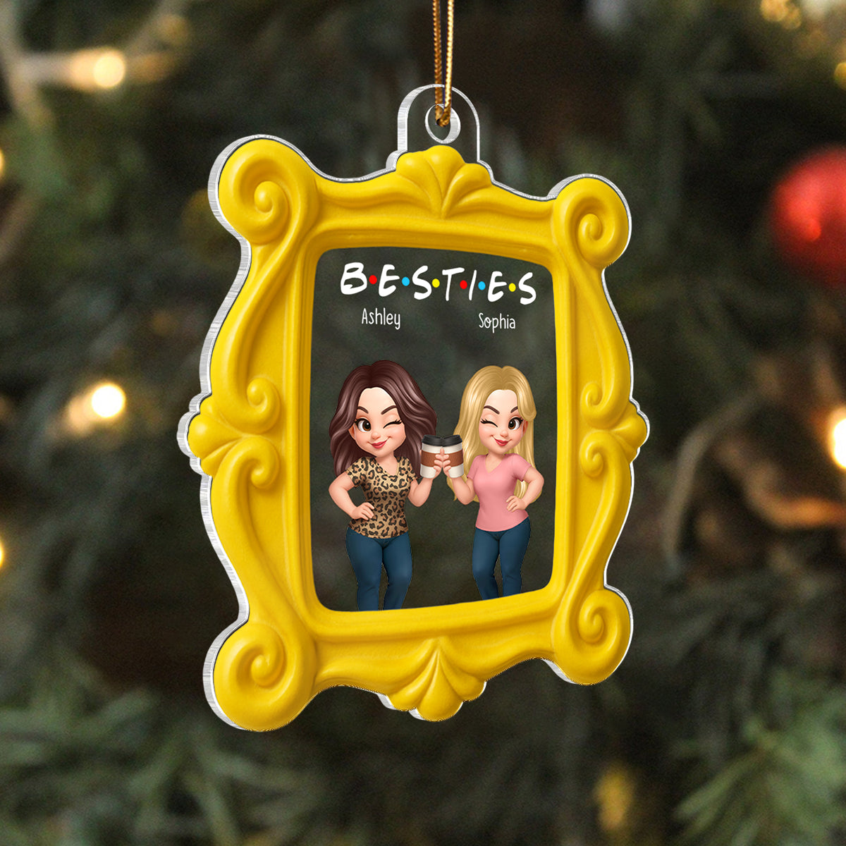 Pretty Besties Sisters Yellow Frame - Personalized Acrylic Ornament