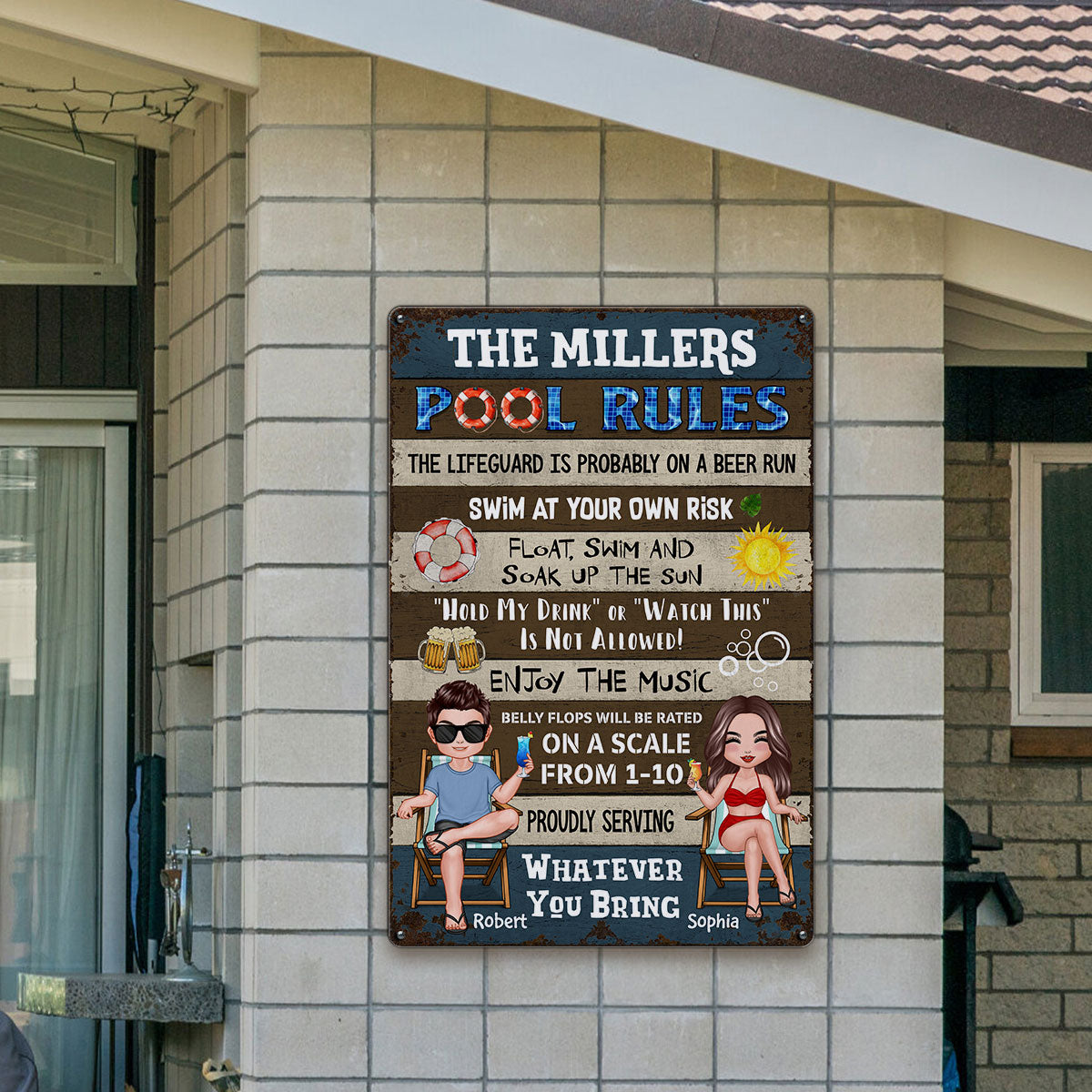 Pool Rules Summer Couple Personalized Metal Sign