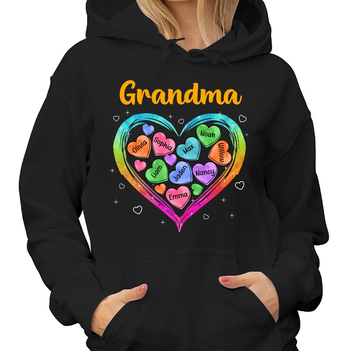 Grandma Mom Colorful Watercolor Hearts In Heart Personalized Shirt