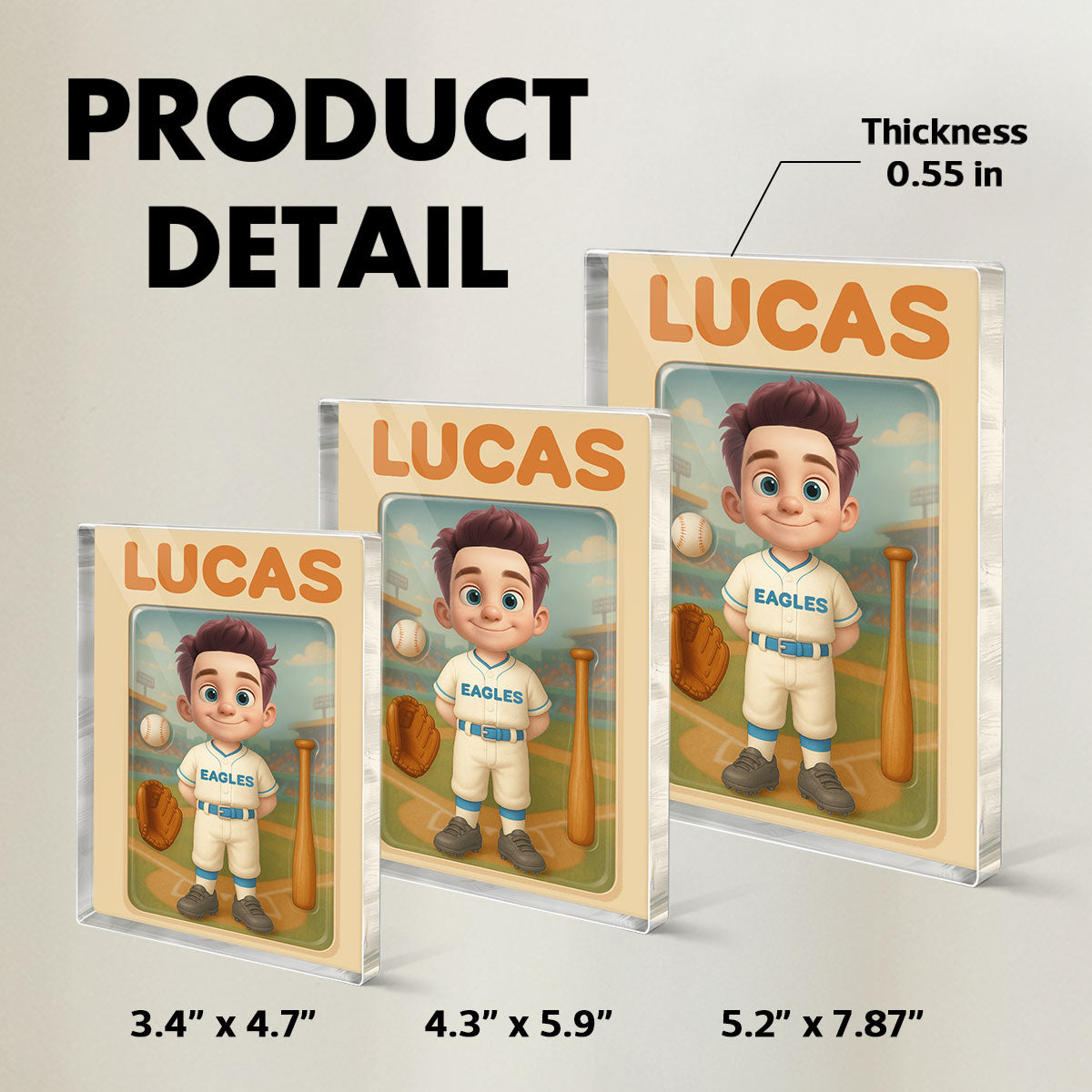 3D Effect Baseball Kid Custom Figure Personalized Flat Rectangle Acrylic Block, Gift For Kid