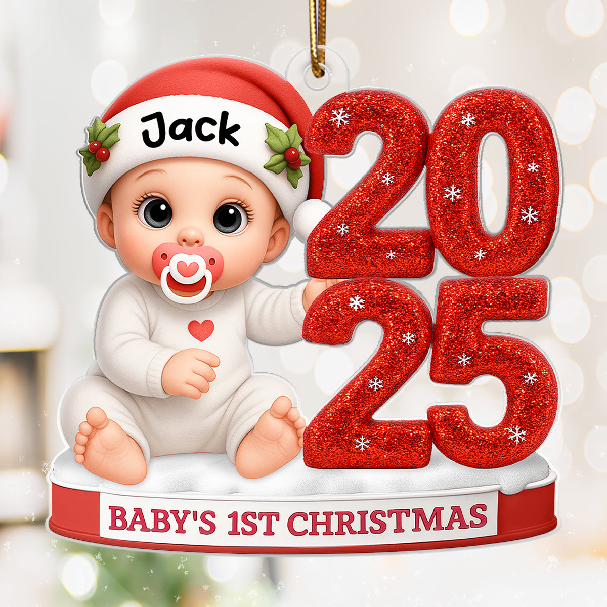 3D Glitter Effect Baby 1st Christmas - Personalized Acrylic Ornament - Unique Christmas Gift For New Born, Baby