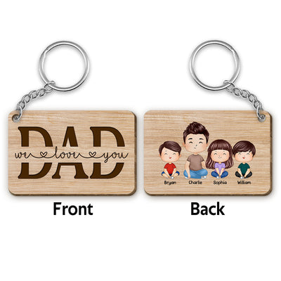 Best Dad Ever Doll Man & Kids Dogs Cats Watercolor Style Father‘s Day Gift Personalized Wooden Keychain