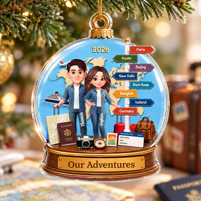 Couple Traveling Destination Travel Adventure 2D Flat - Personalized Acrylic Ornament - Christmas Keepsake, Couple Travelling Gifts