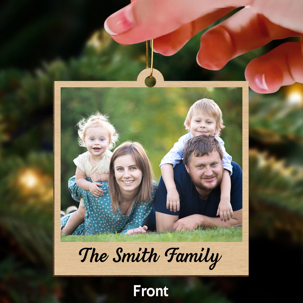 Family Crossword Puzzle Art Photo Inserted Personalized Double Sided Wooden Ornament