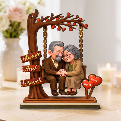 Old Couple Always and Forever - Personalized Wooden Plaque - Heartfelt Rustic Gift for Her, for Him