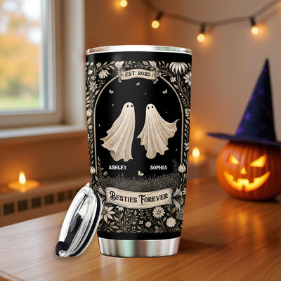 Ghost Friends Vintage Gothic Background Personalized Tumbler, Halloween gift for Besties, Sisters