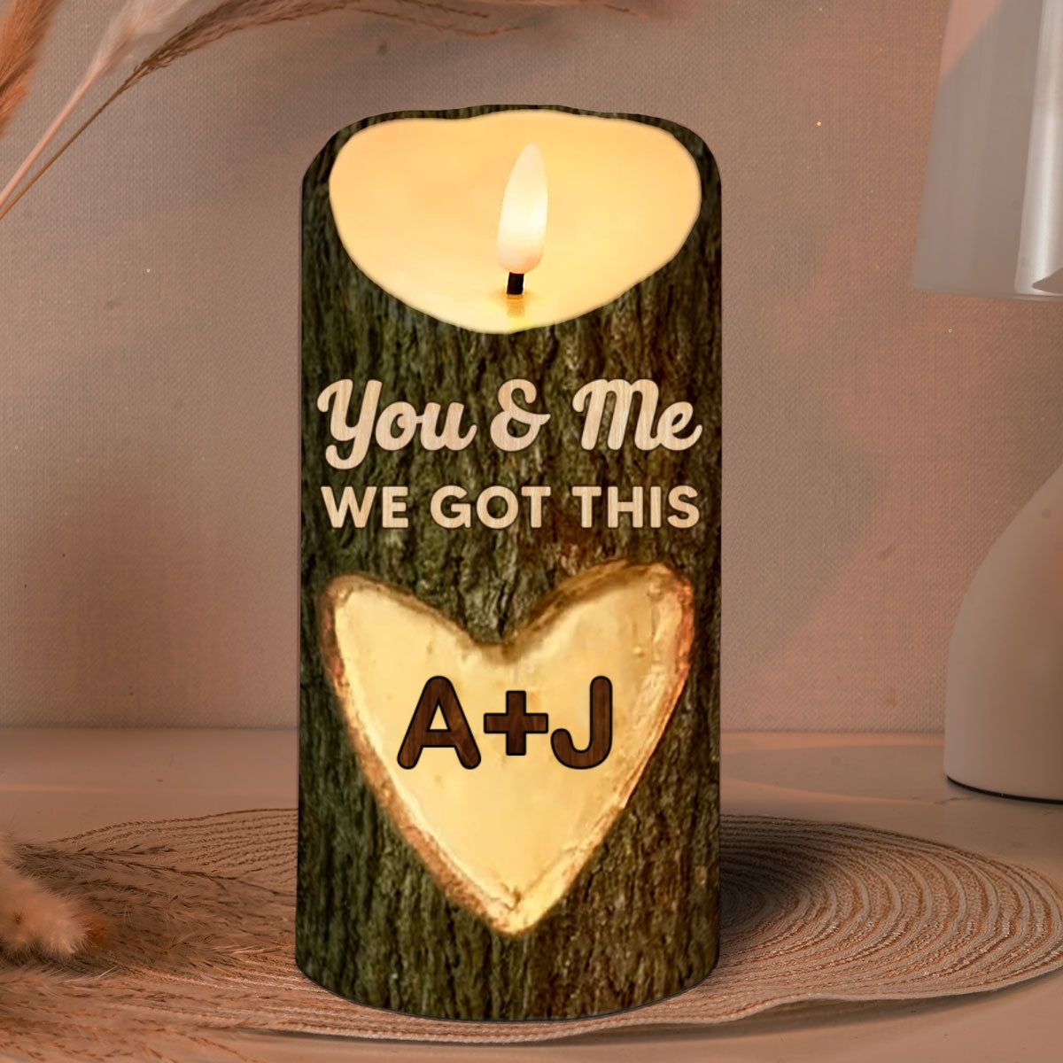 You & Me We Got This Couple Name Carved On Tree Personalized LED Candle