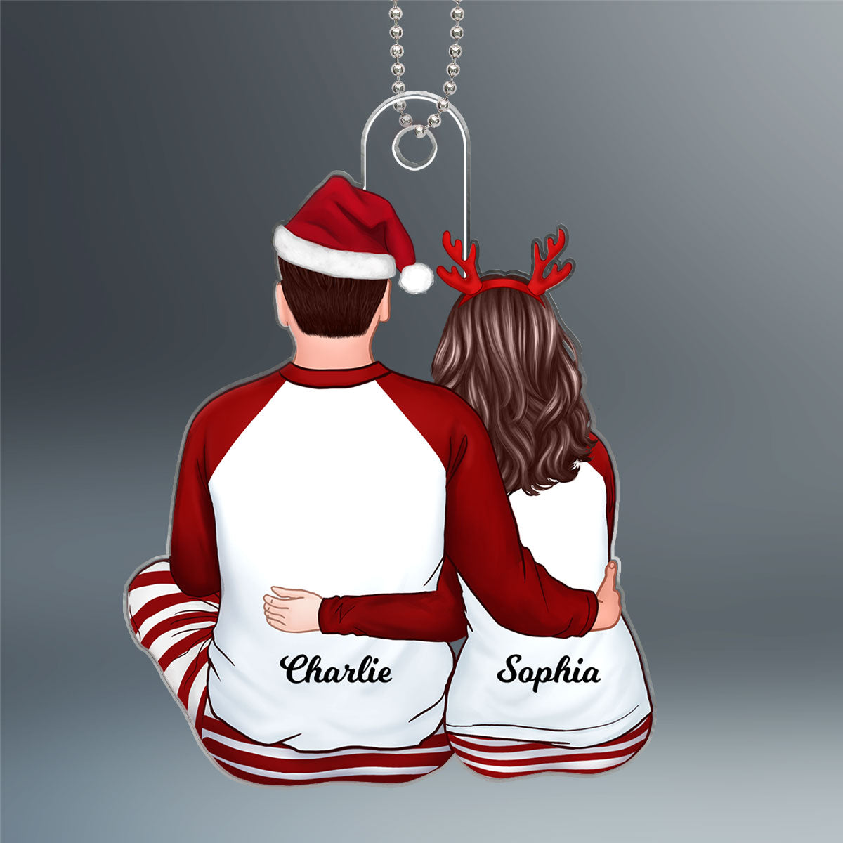 Back View Couple Hugging Sitting Christmas Gift For Him For Her Personalized Acrylic Ornament