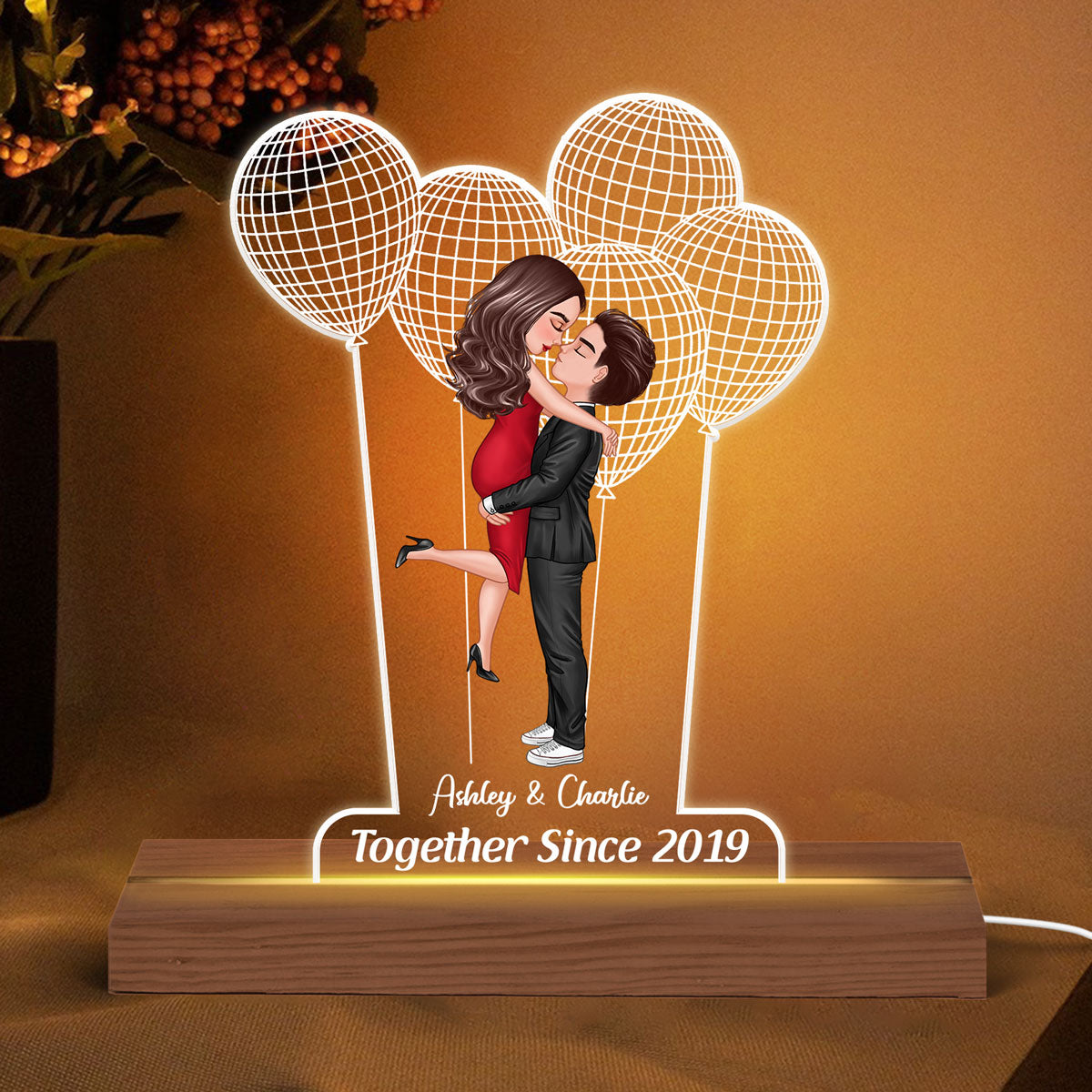 Couple Together Since 3D Balloon Personalized Custom Shape LED Night Light Acrylic LED Lamp